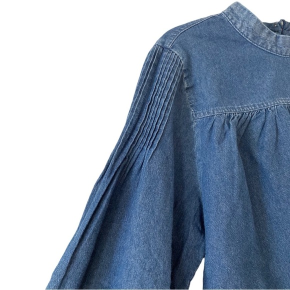 Unsubscribed Denim Pintuck Detailed Cotton Blouse Top NWT - Picture 4 of 10